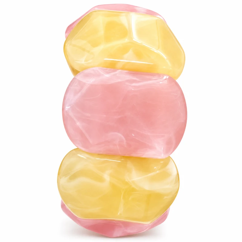 Boncuk Pembe Sarı – büyük pembe ve sarı reçine boncuklu esnek bileklik
