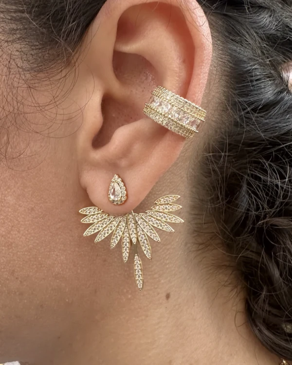 Taşlı Kanat Küpe ve Earcuff