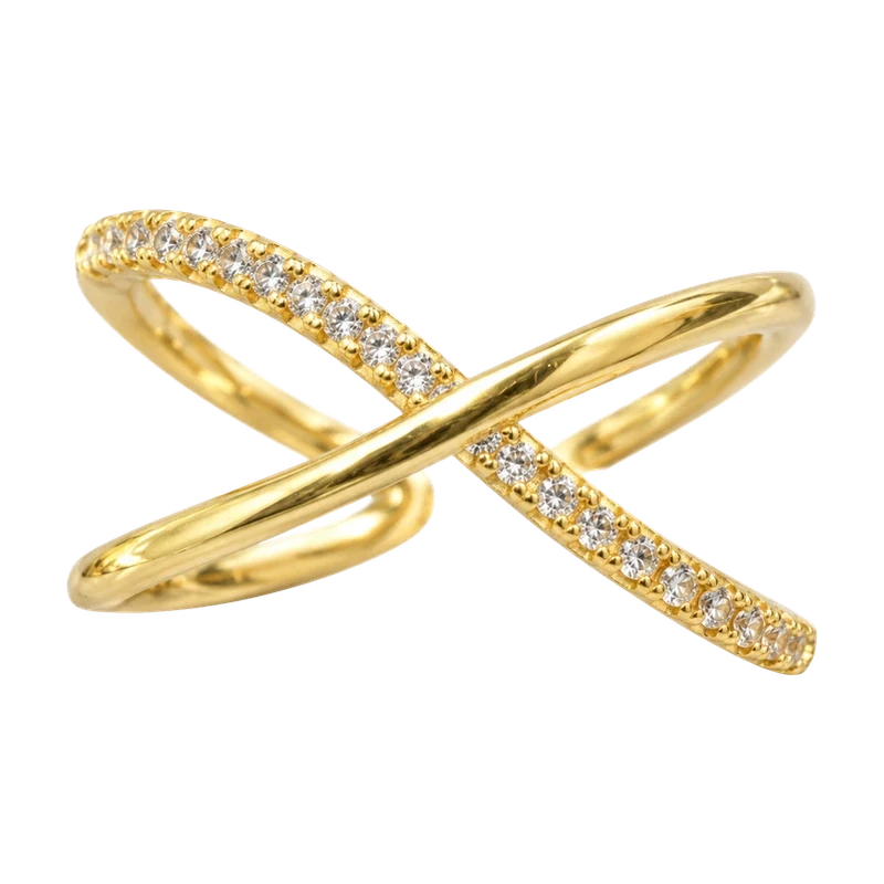 Gold Çapraz Taşlı Ayarlı Yüzük – Parla by Neşe
