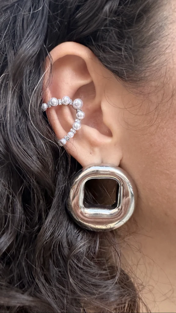 İncili Kalp Earcuff