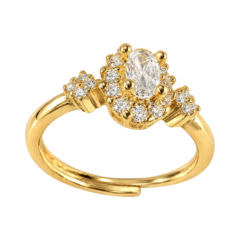 Oval Taşlı Halo Ayarlı Yüzük – Parla by Neşe