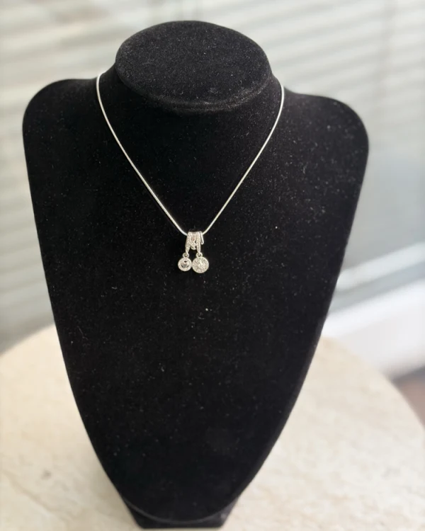 Silver Çift Taşlı Charm Kolye