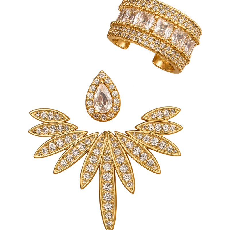 Taşlı Kanat Küpe ve Earcuff – Parla by Neşe