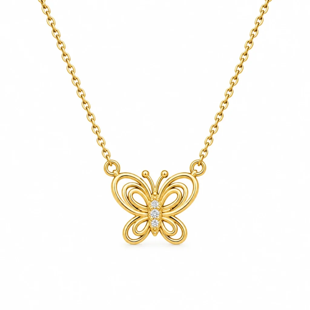 Kelebek Kolye – taşlı kelebek figürlü gold kolye