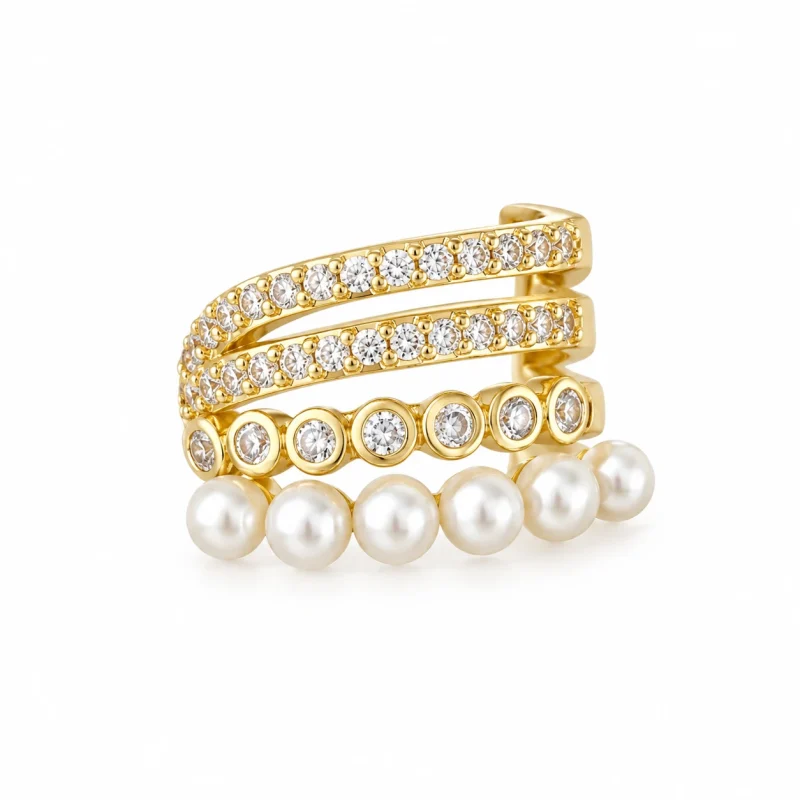 Taşlı ve İncili Sıralı Earcuff – taşlı ve incili sıralı gold earcuff