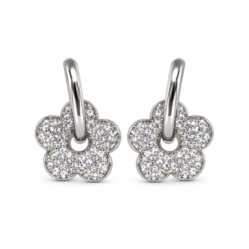 Xuping Çiçek Silver – taşlı çiçek sallantılı gümüş rengi Xuping halka küpe